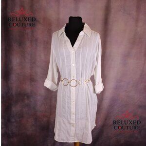 White Club Z Collection Shirt Dress with Gold belt
